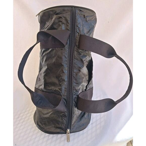 Lesportsac Weekender Bag Black Shiny 14" Overnight Pockets Coated Duffe Bag Rare - Picture 2 of 14